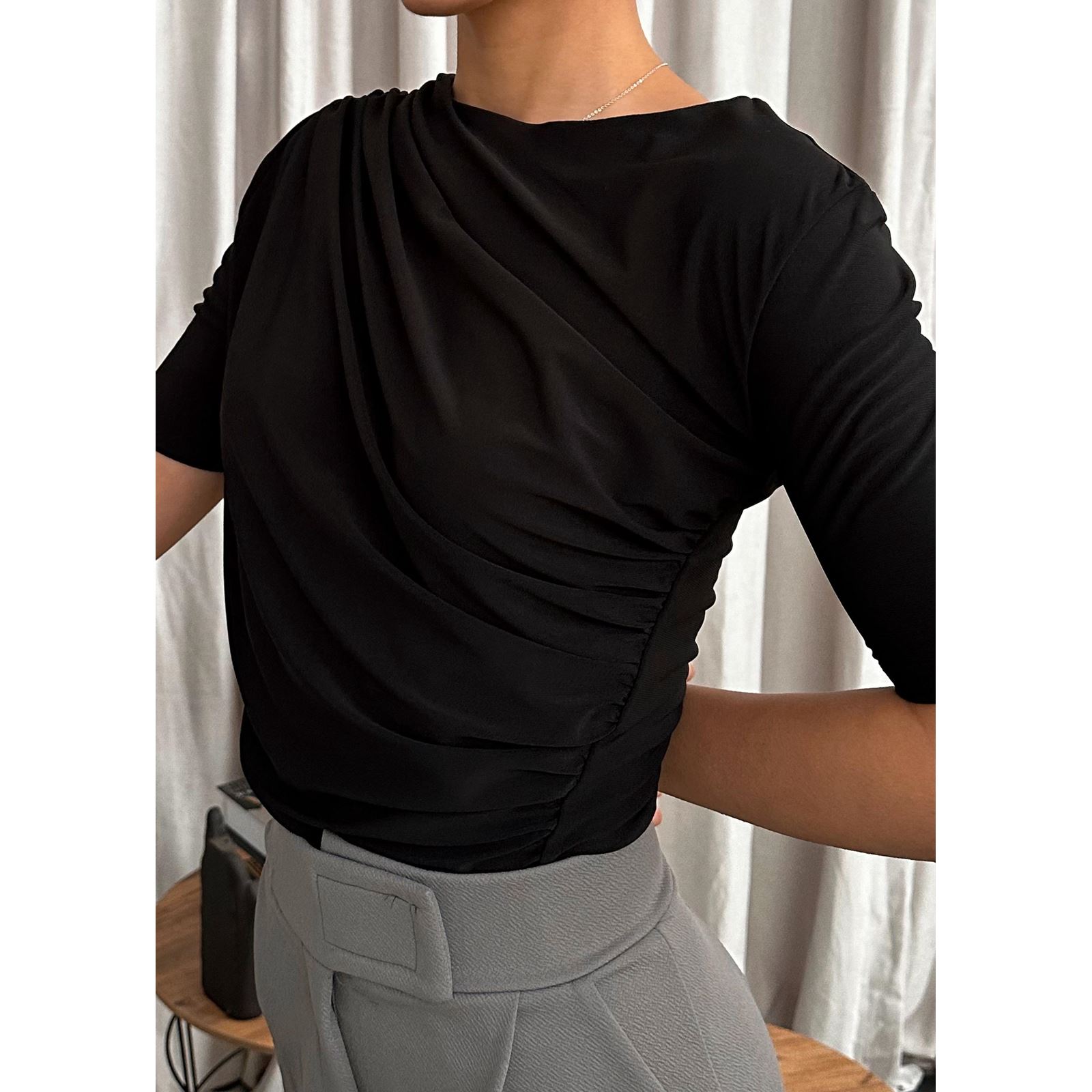 Siyah Sandy Yarım Kol Bluz