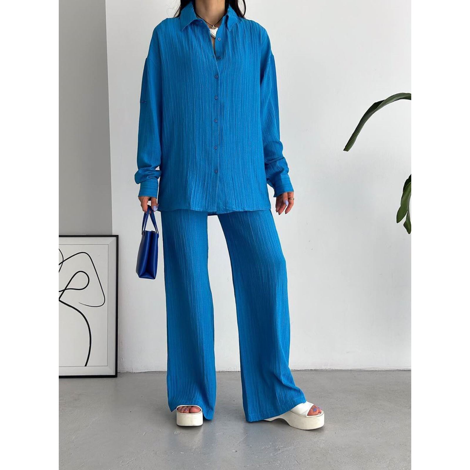 Mavi Crop Pantolon Gömlek Takım