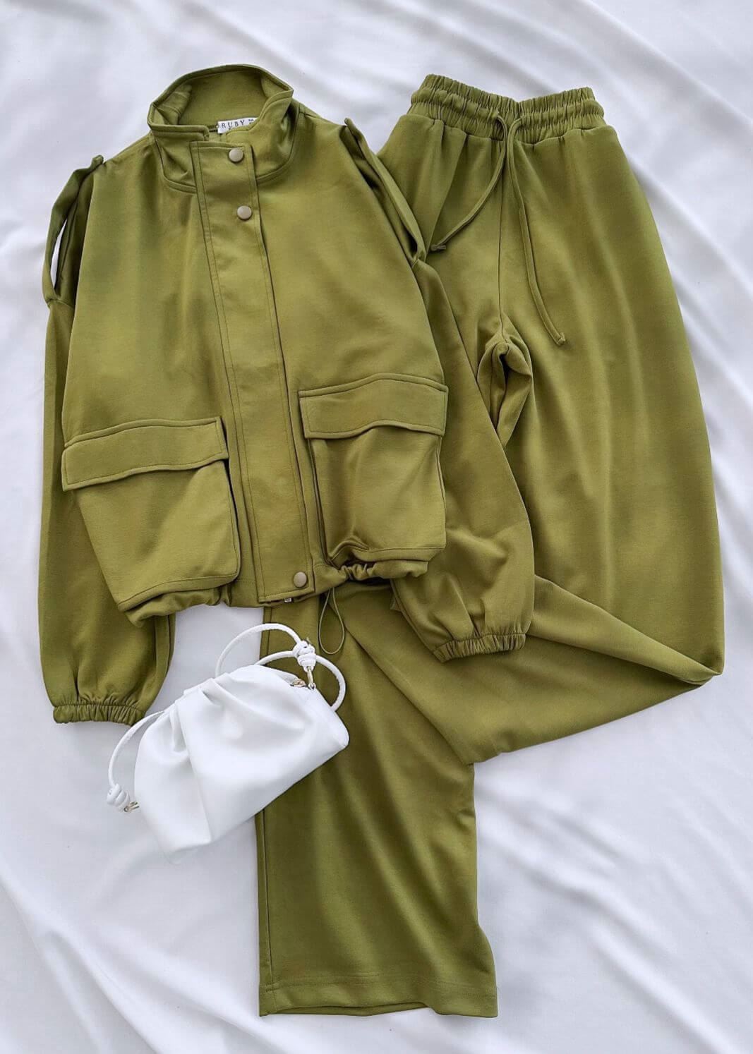 Yağ Yeşili Cep Detay Oys Ceket Takım