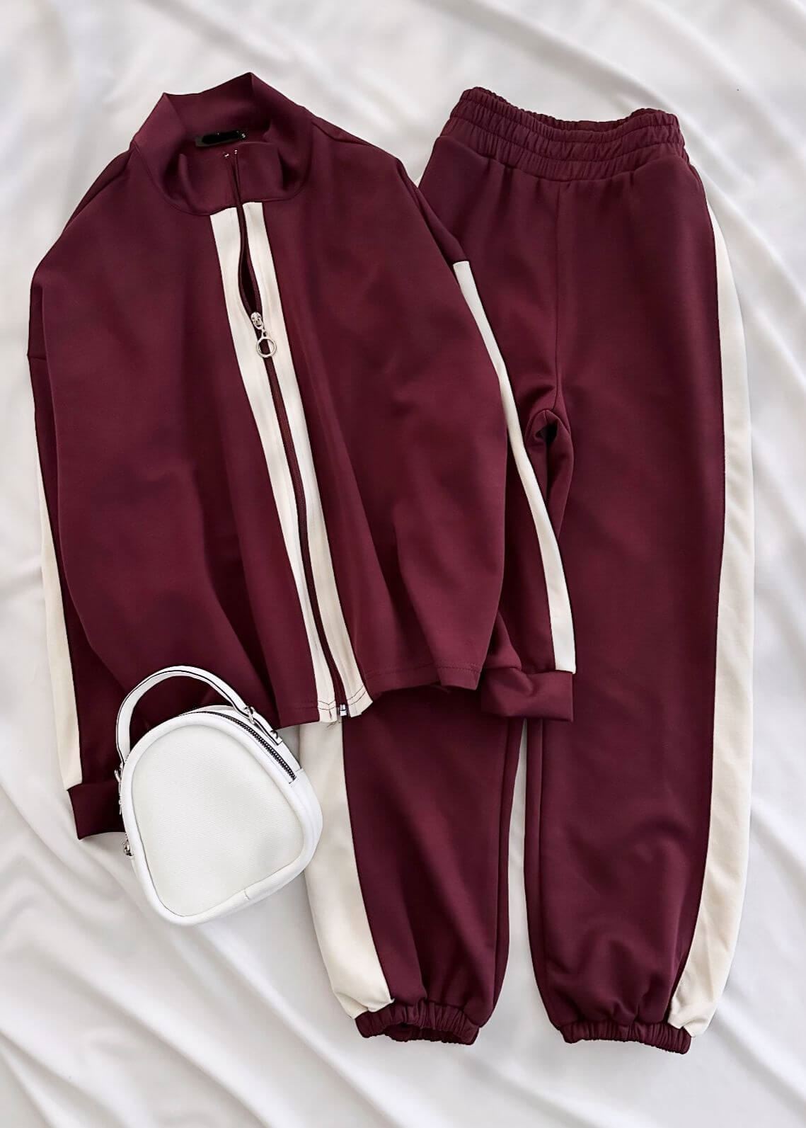 Bordo Oysh Şerit Eşofman Takımı