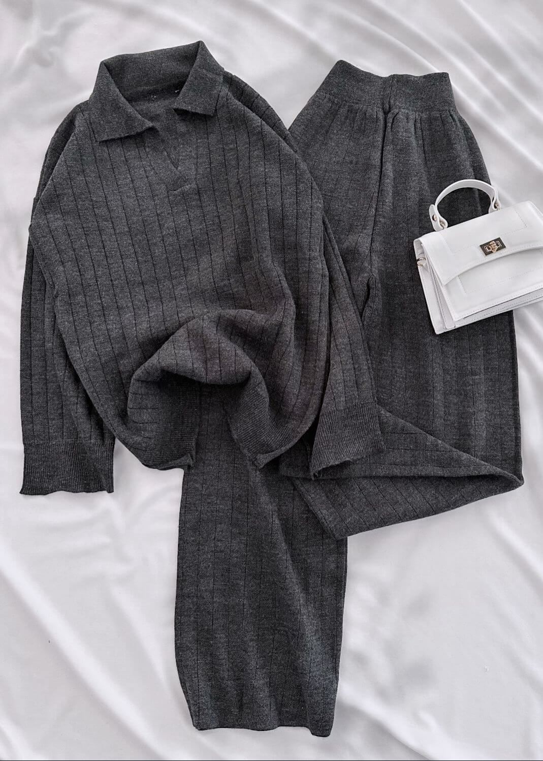 Antrasit Polo Yaka Uzun Triko Takım