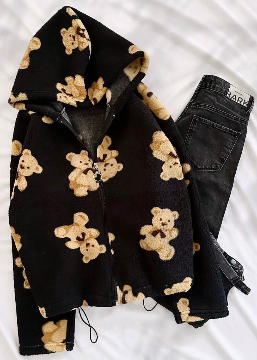 Siyah Ayıcık Kuzu Peluş Ceket