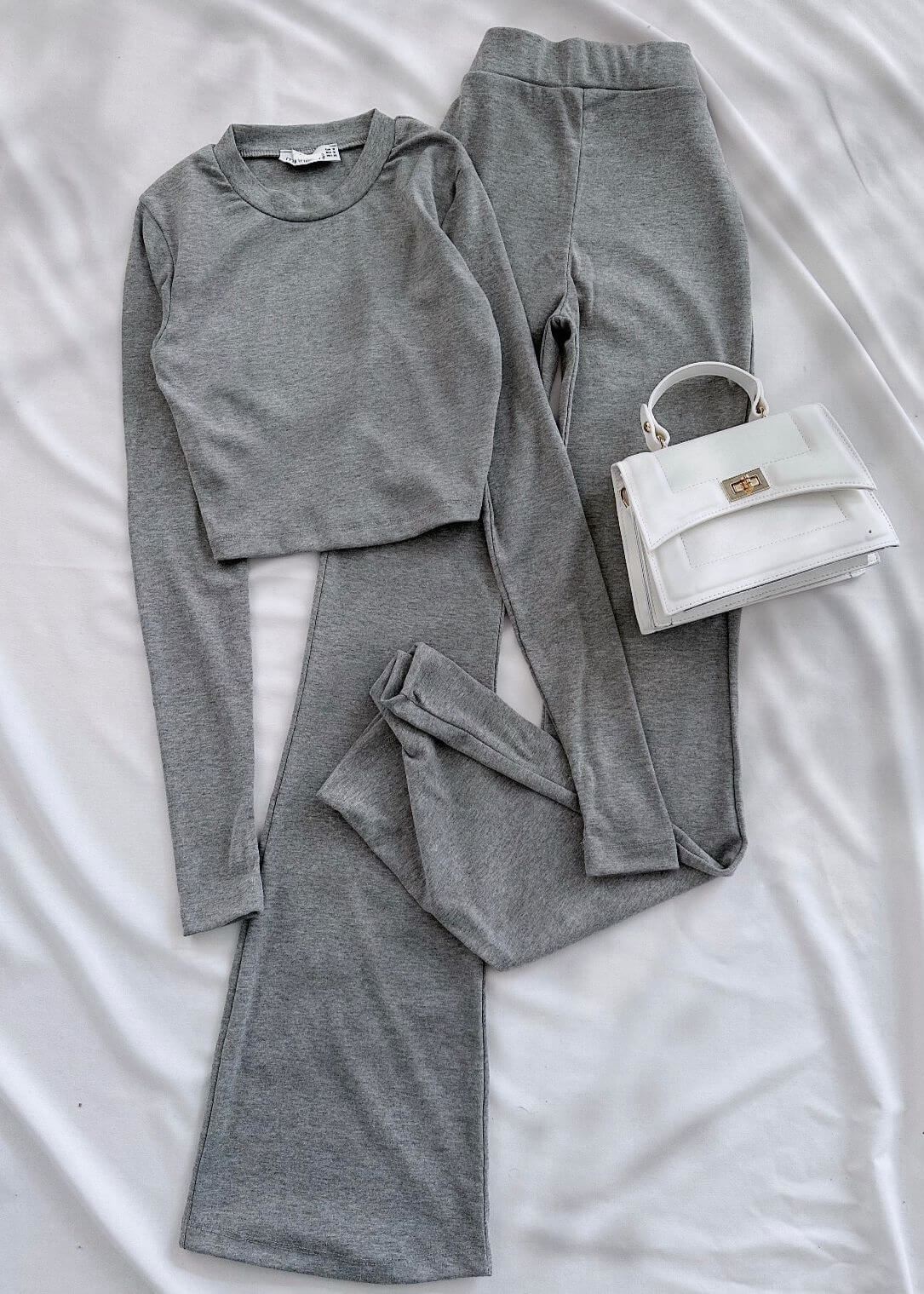 Antrasit Parmak Detay Basic Crop Takım