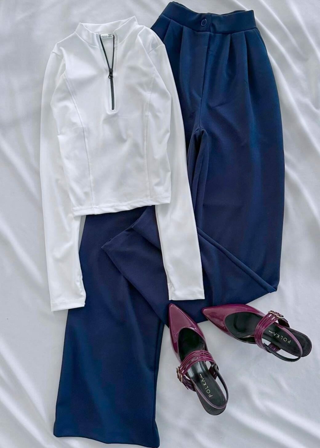 Lacivert Düğme Detay Palazzo Pantolon