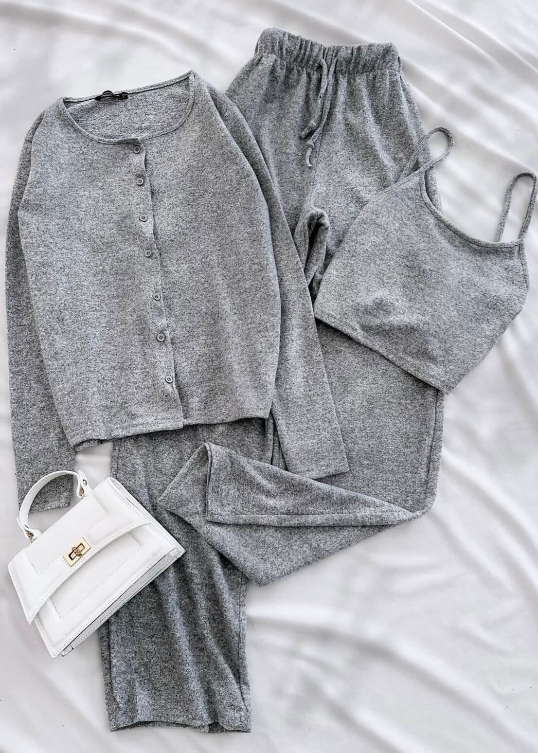 Gri Yumoş 3'Lü Hırka Takım