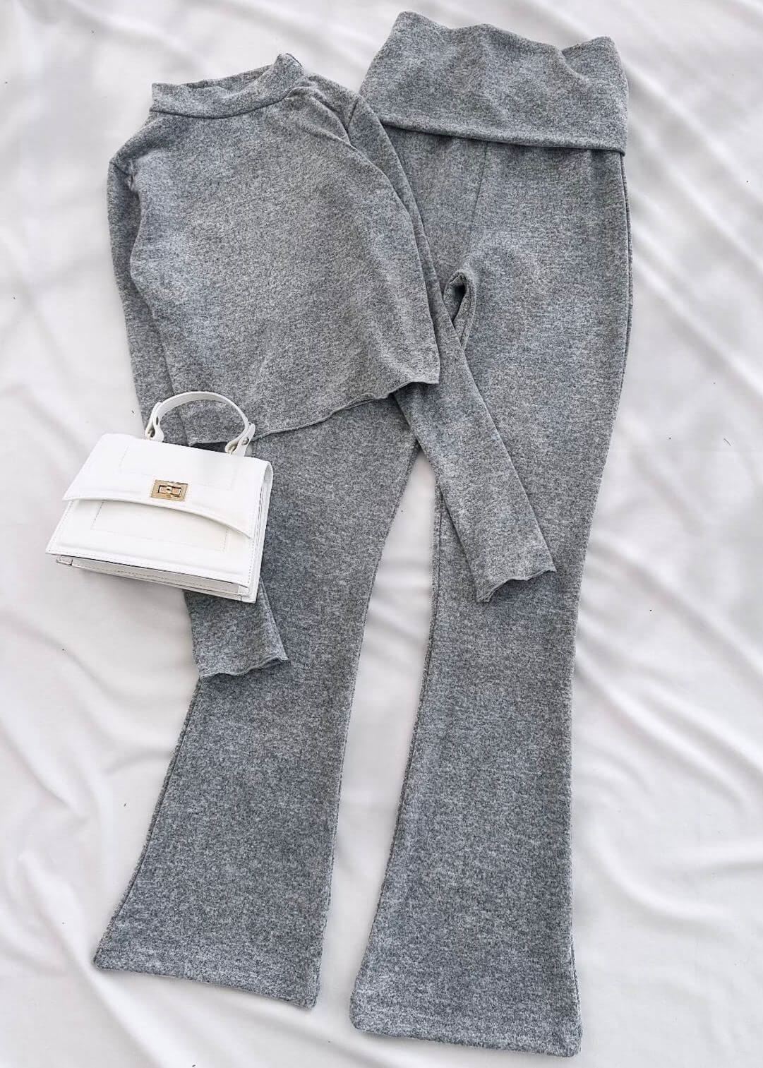 Gri Yumoş Bel Detay Takım