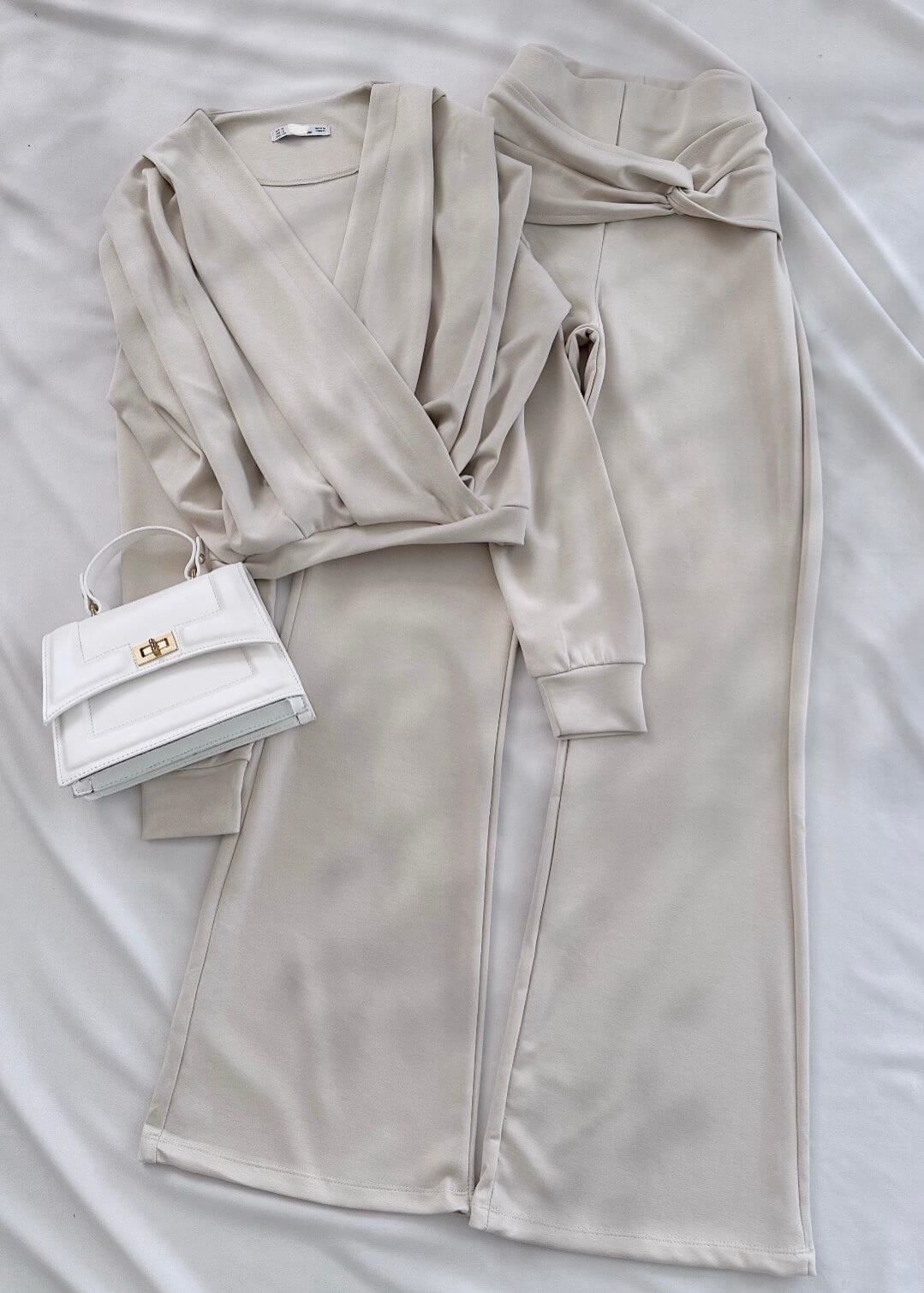 Bej Kruvaze Bluz Sandy Takım