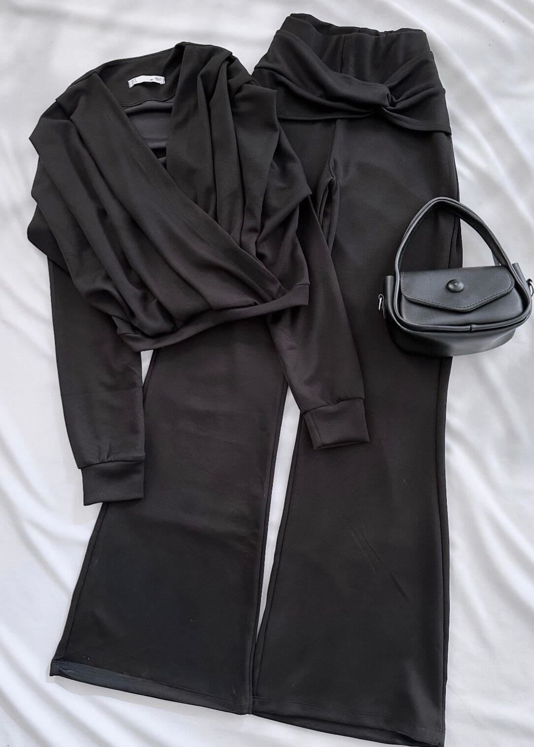 Siyah Kruvaze Bluz Sandy Takım
