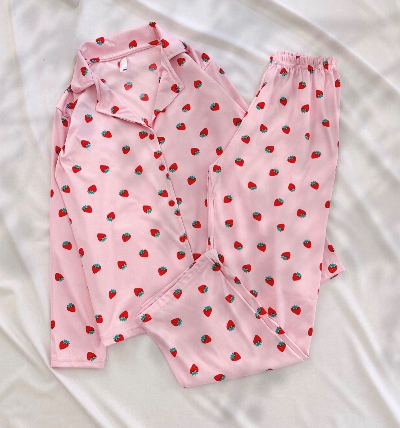 Pembe Çilek Desen Modal Pijama Takımı