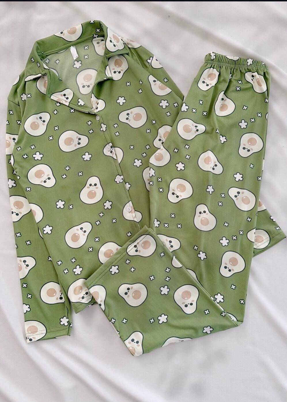 Yeşil Avokado Desen Modal Pijama Takımı
