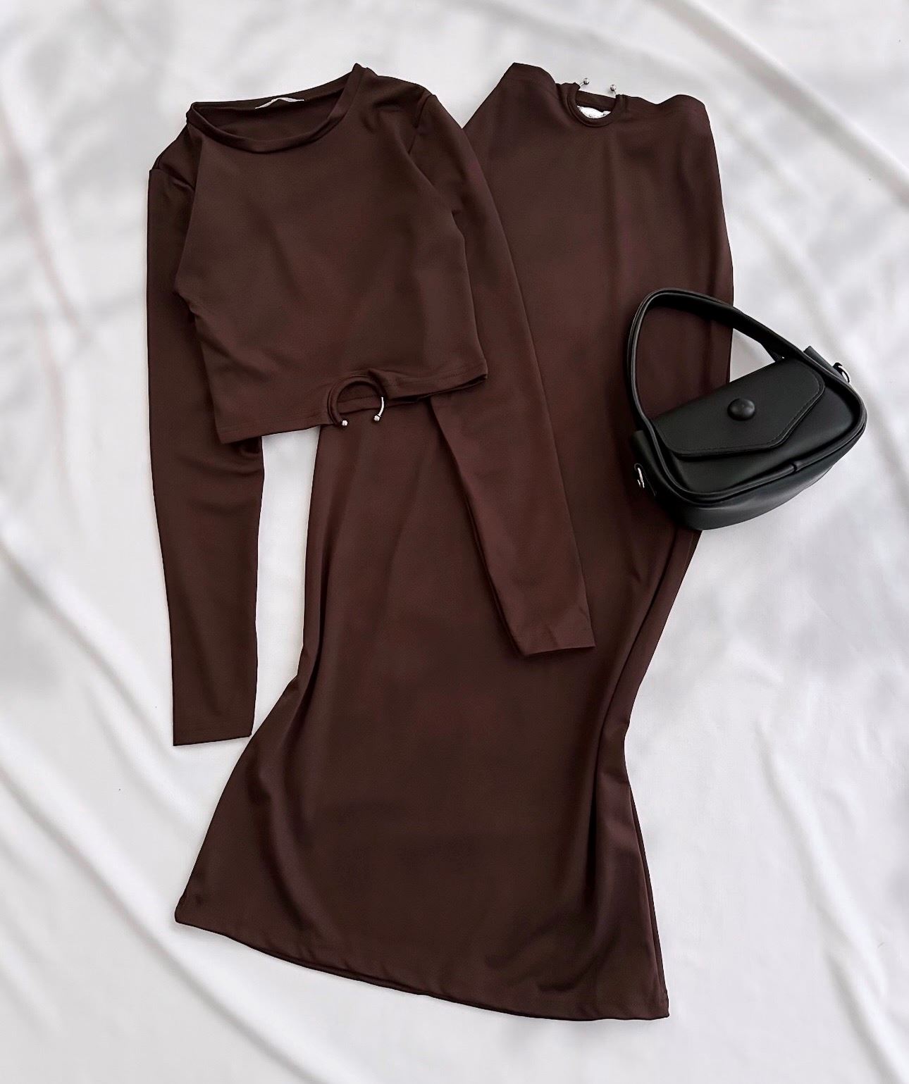 Kahverengi Bel Toka Detay Sandy Etek Takım