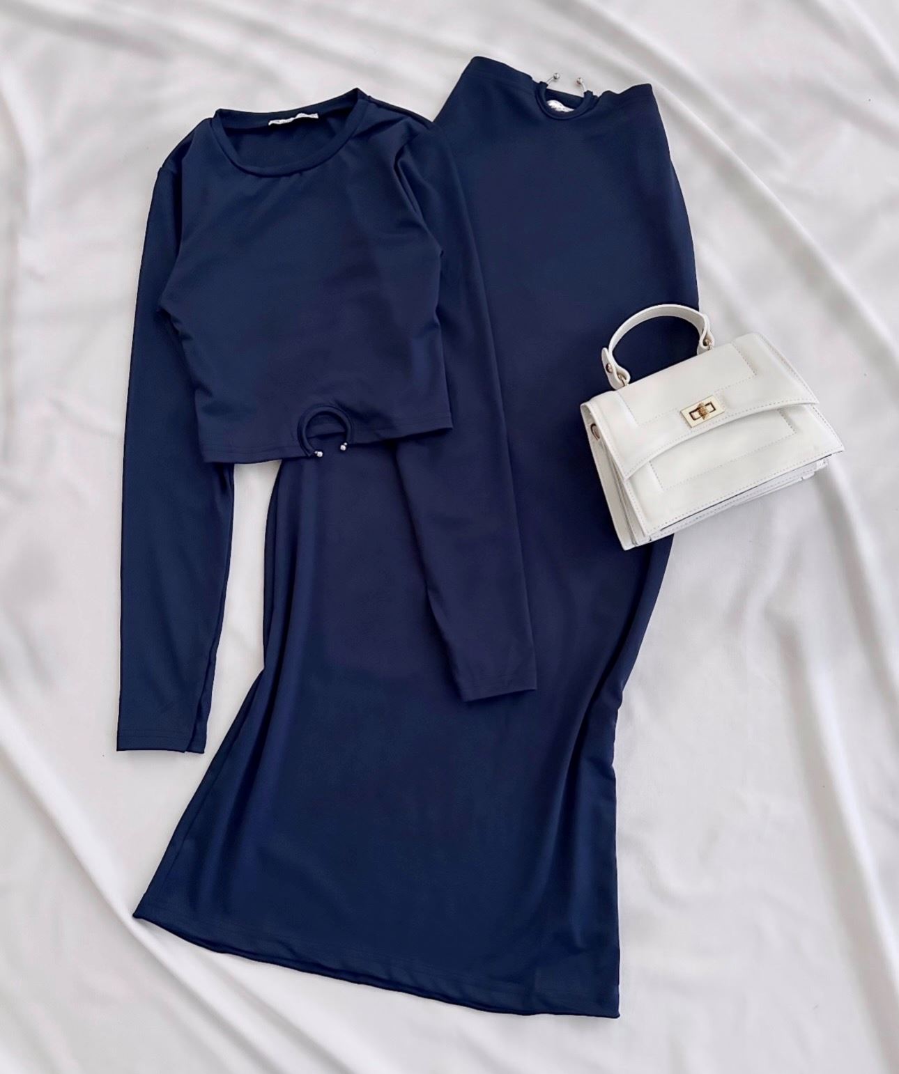 Lacivert Bel Toka Detay Sandy Etek Takım