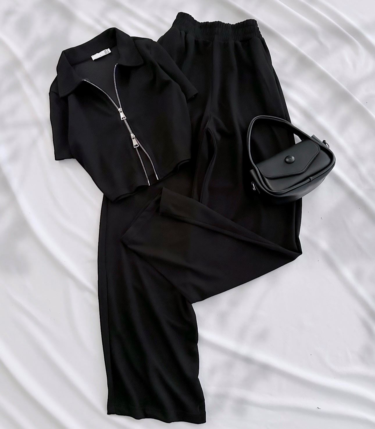 Siyah Çift Fermuar Detay Oysh Takım