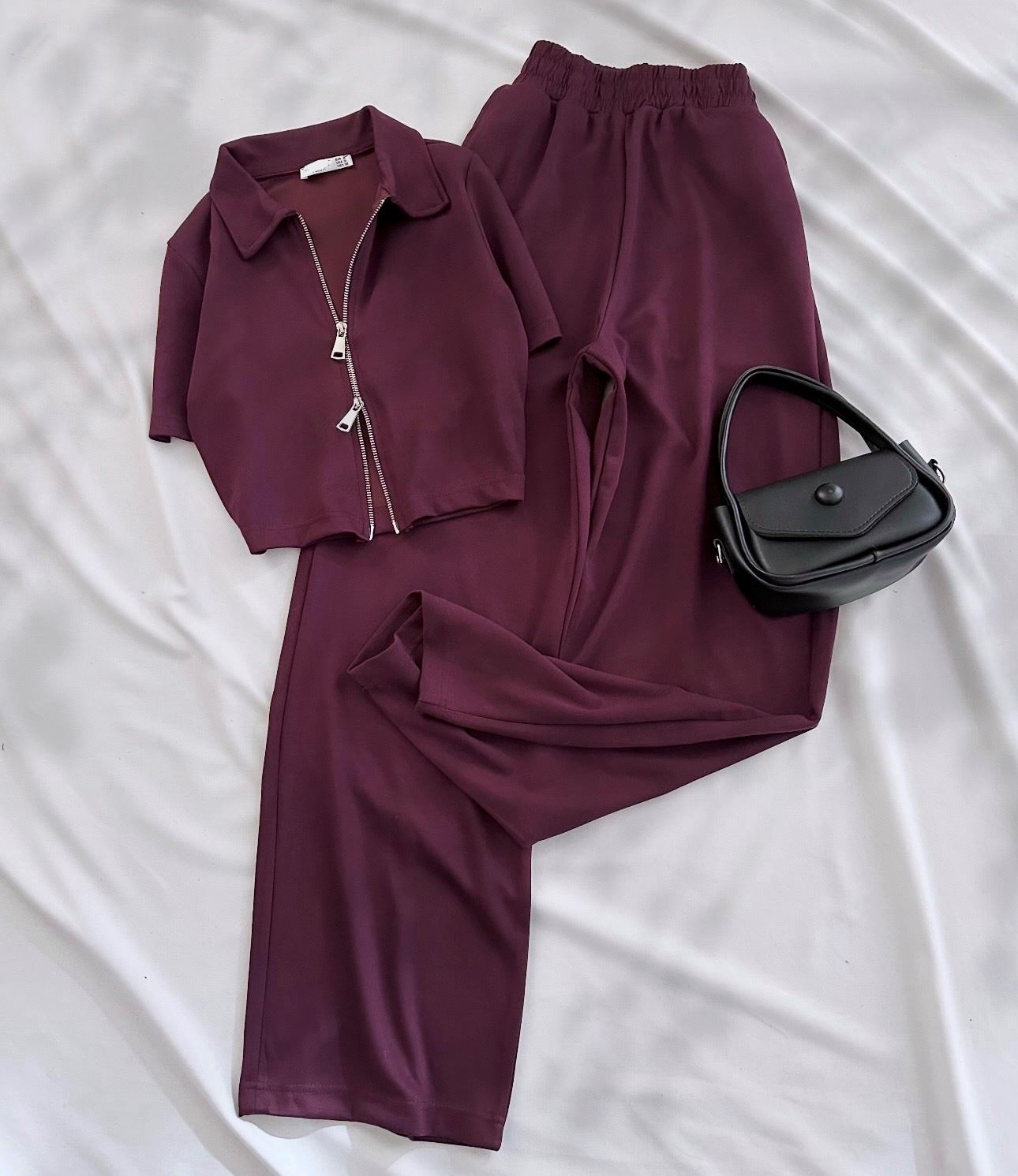 Bordo Çift Fermuar Detay Oysh Takım