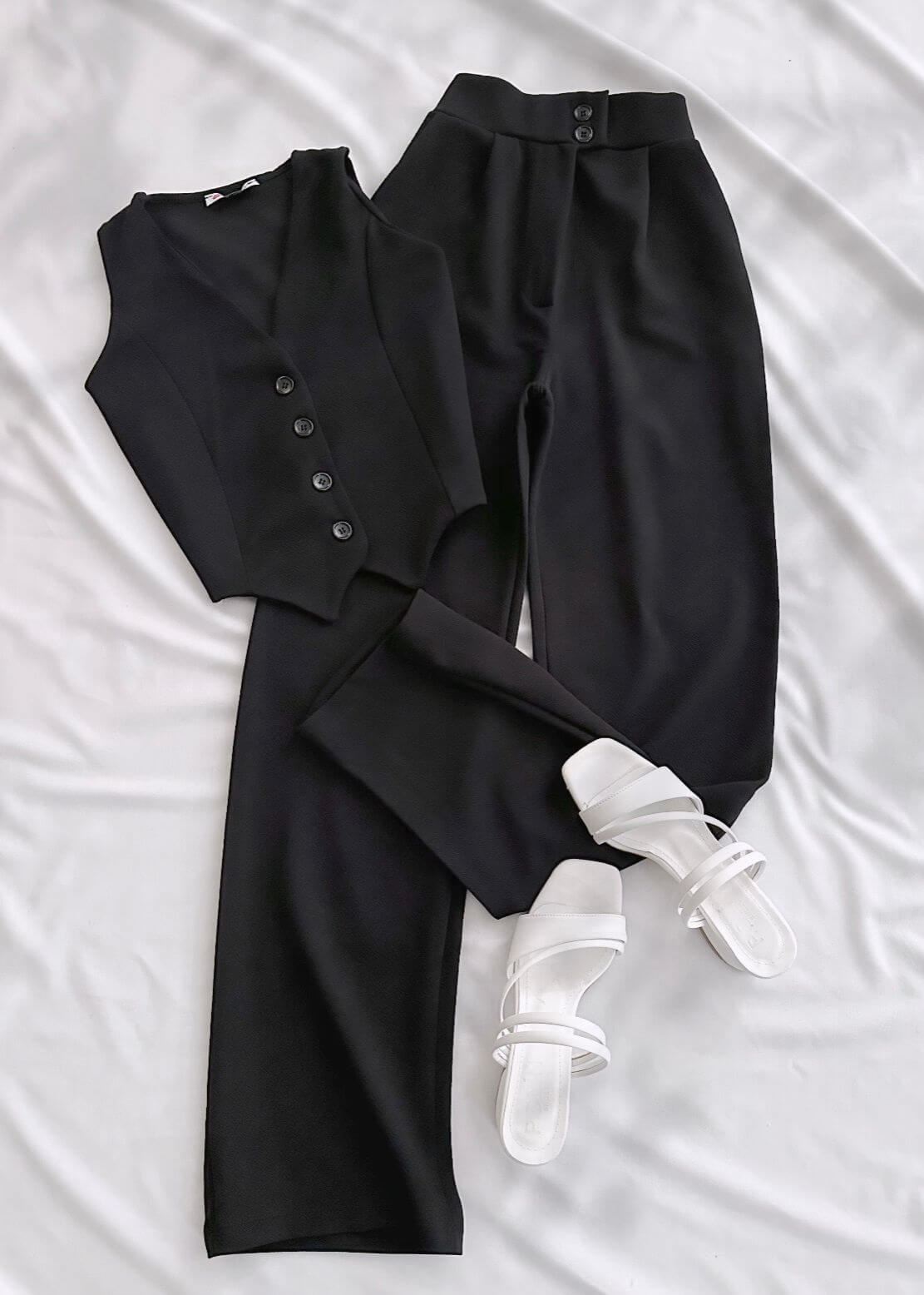 Siyah Palazzo Yelek Takım