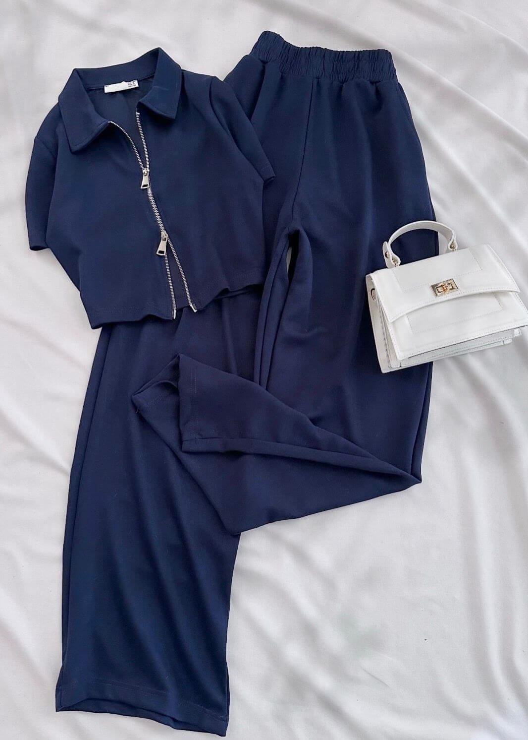 Lacivert Çift Fermuar Detay Oysh Takım