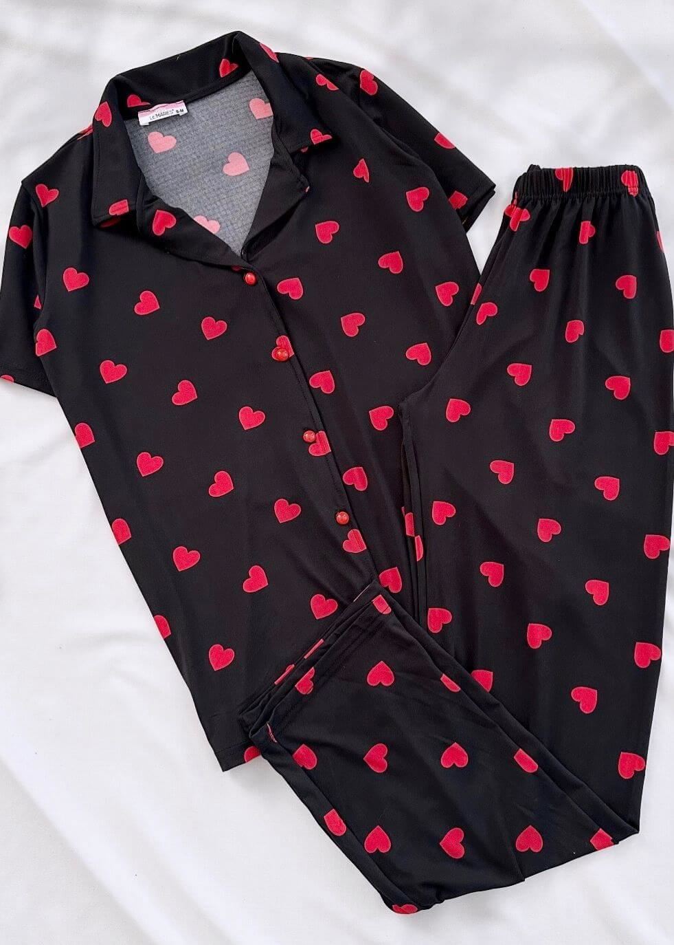 Siyah Kalp Pijama Takımı