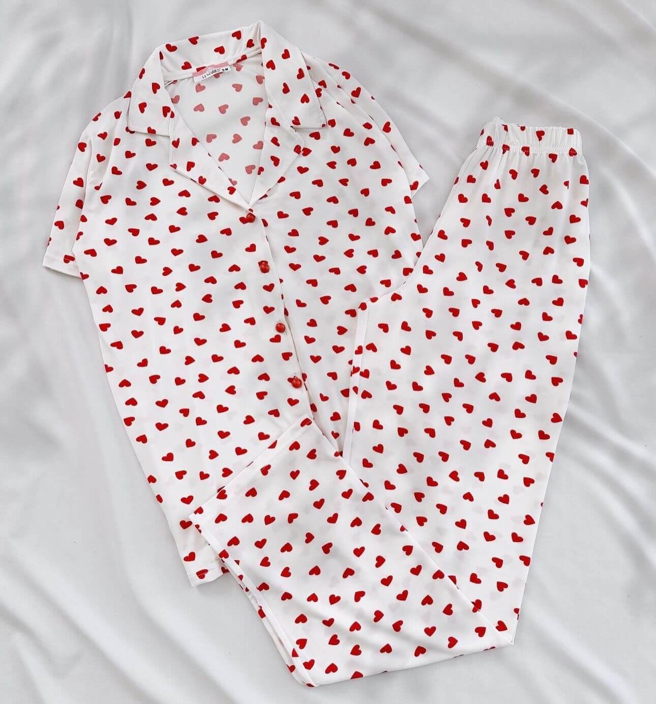 Beyaz Kalp Pijama Takımı