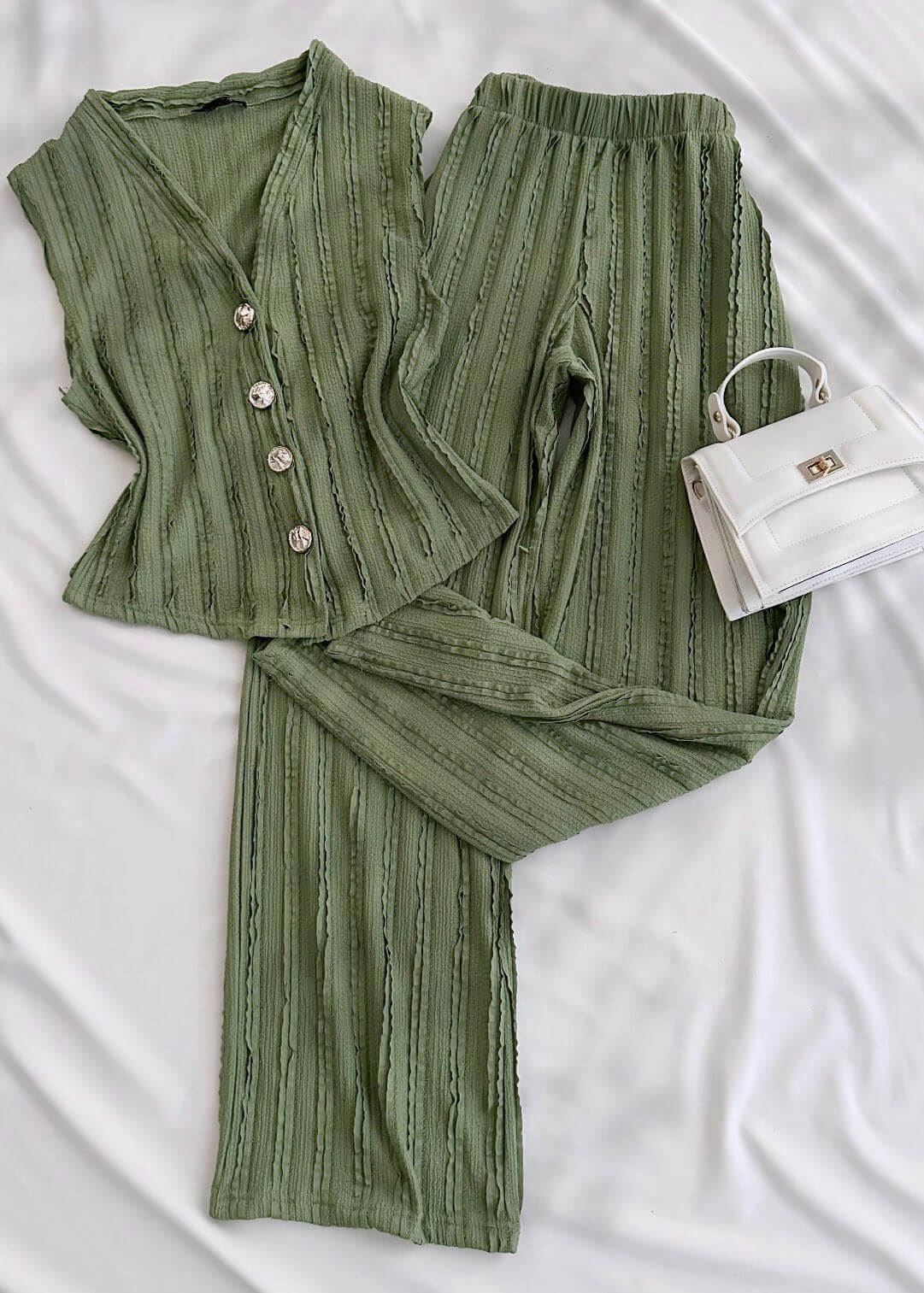 Yeşil Dokulu Yelek Pantolon Takım