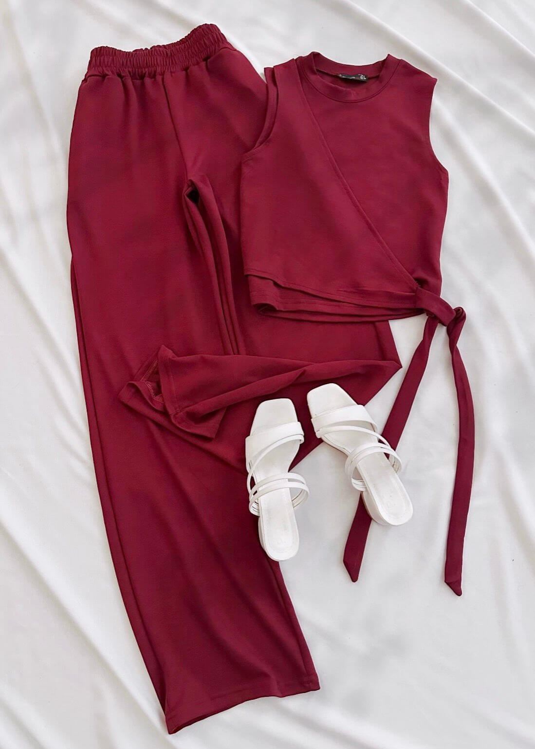 Bordo Oysh Yan Bağlama Detay Atlet Takım