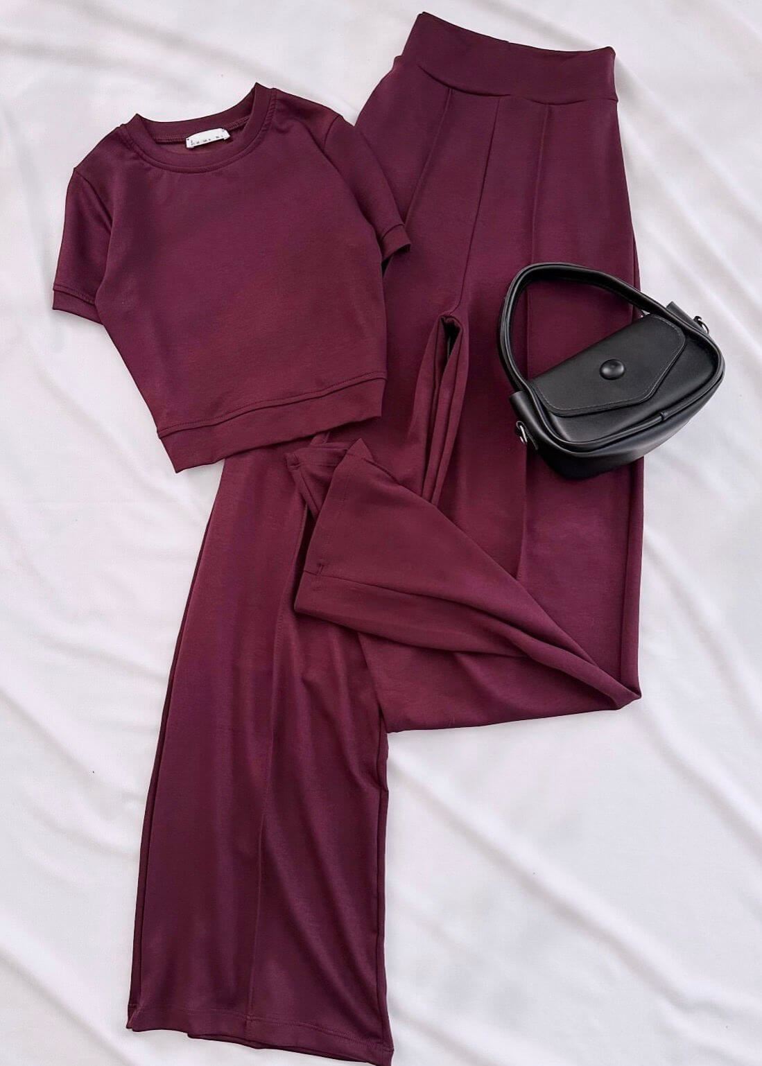 Bordo Oysh Crop Emj Takım