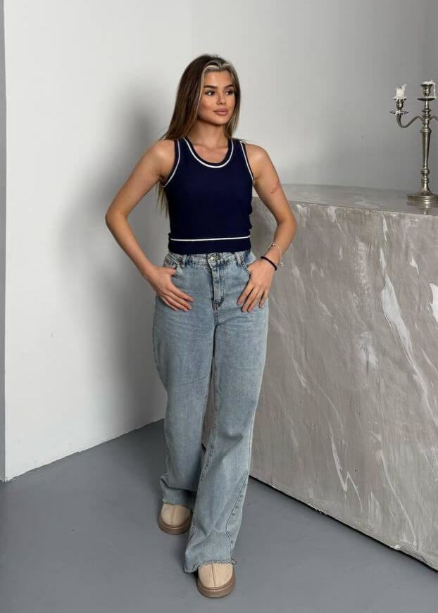 Lacivert Biyeli Atlet Crop