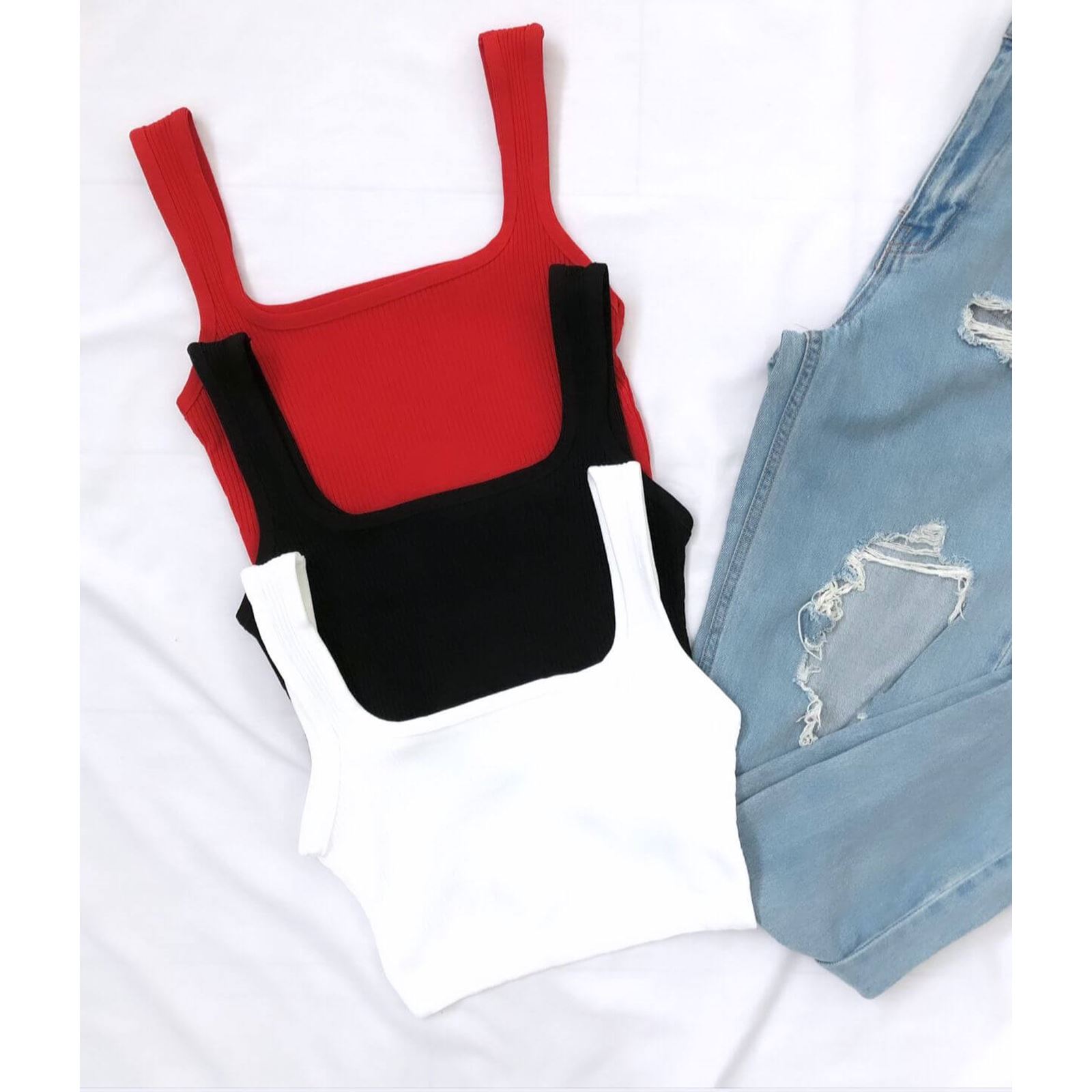 Siyah Örme Atlet Crop