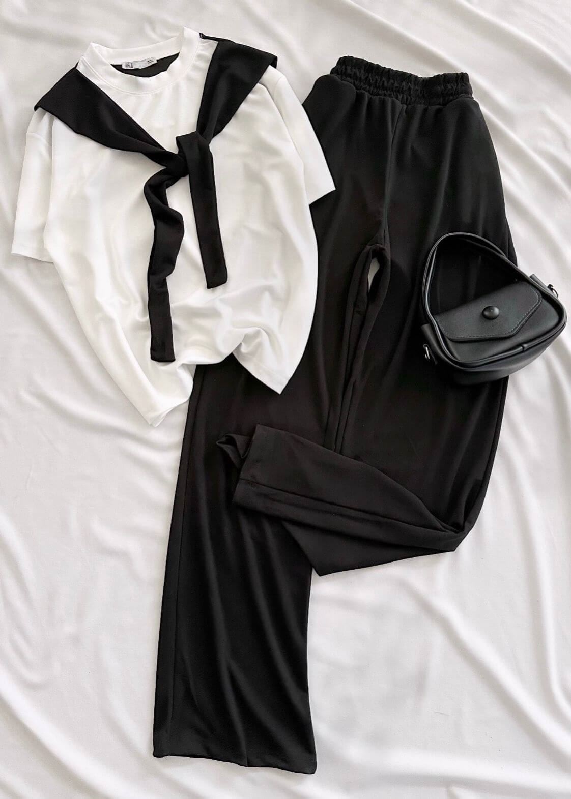 Siyah Atkı Detay Modal Takım