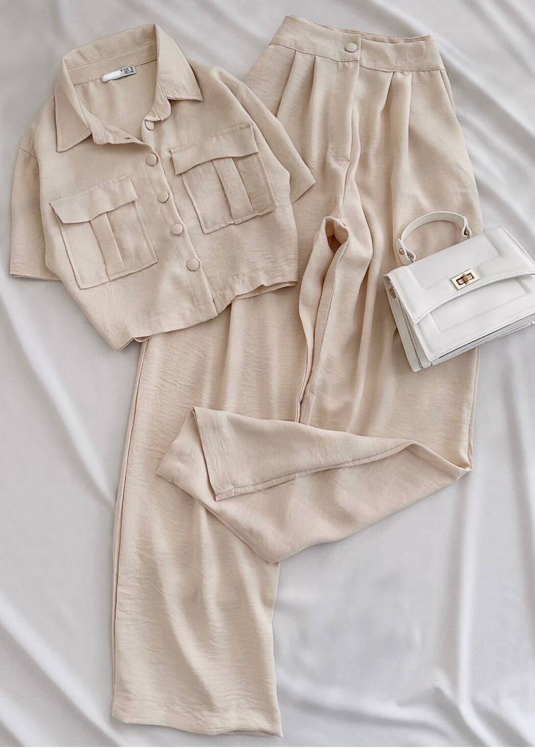 Bej Gömlek Pantolon Keten Takım