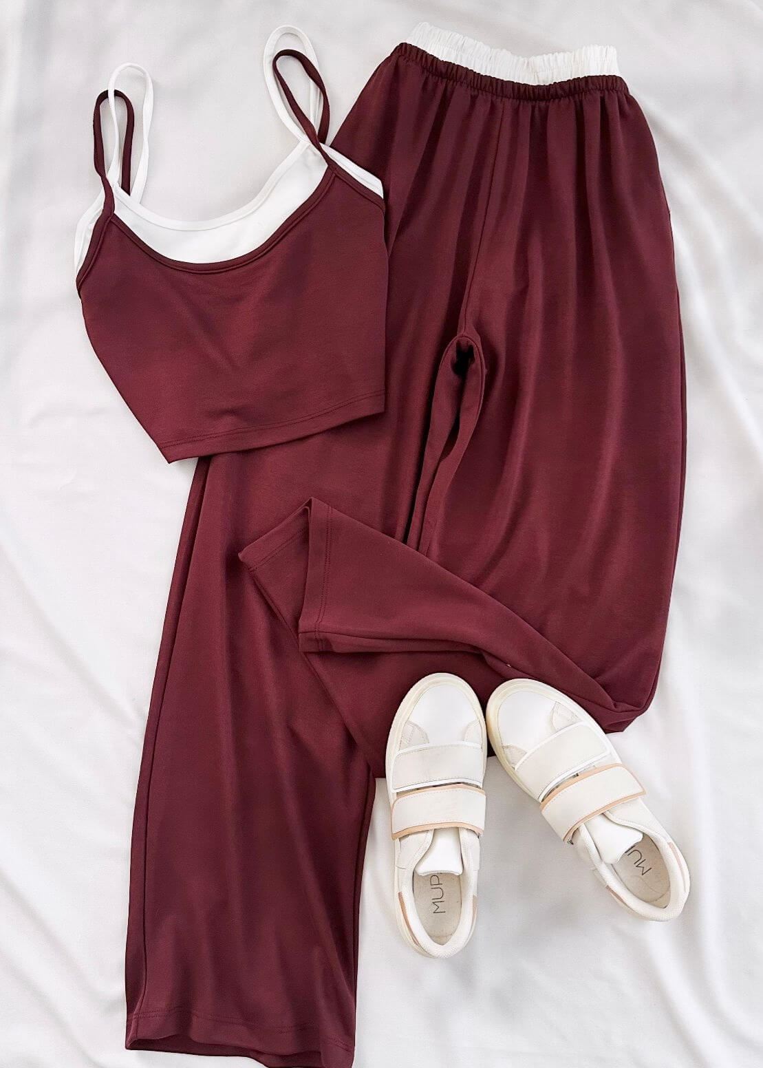 Bordo Çift Crop Detay Takım