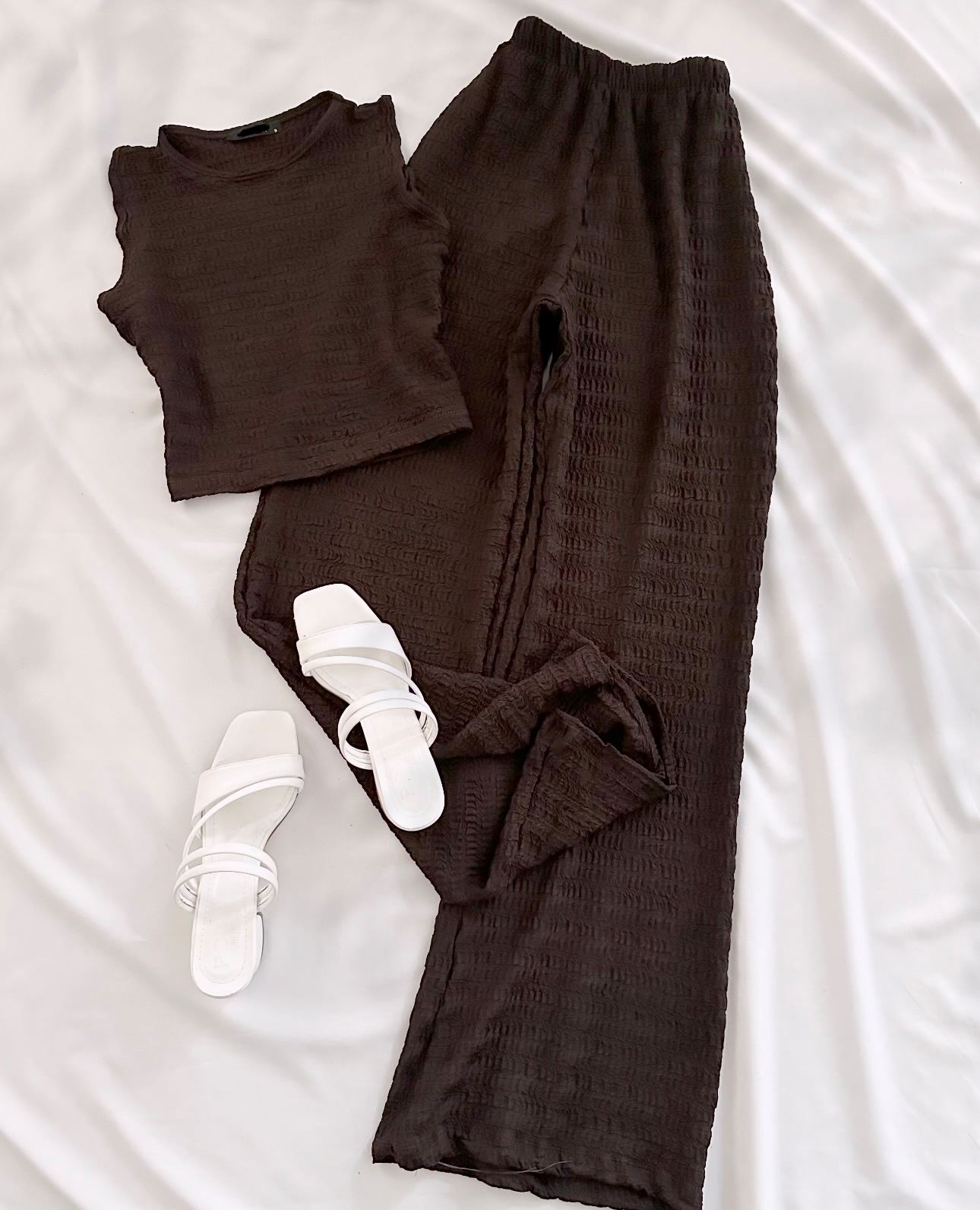 Kahverengi Atlet Crop Pantolon Takım