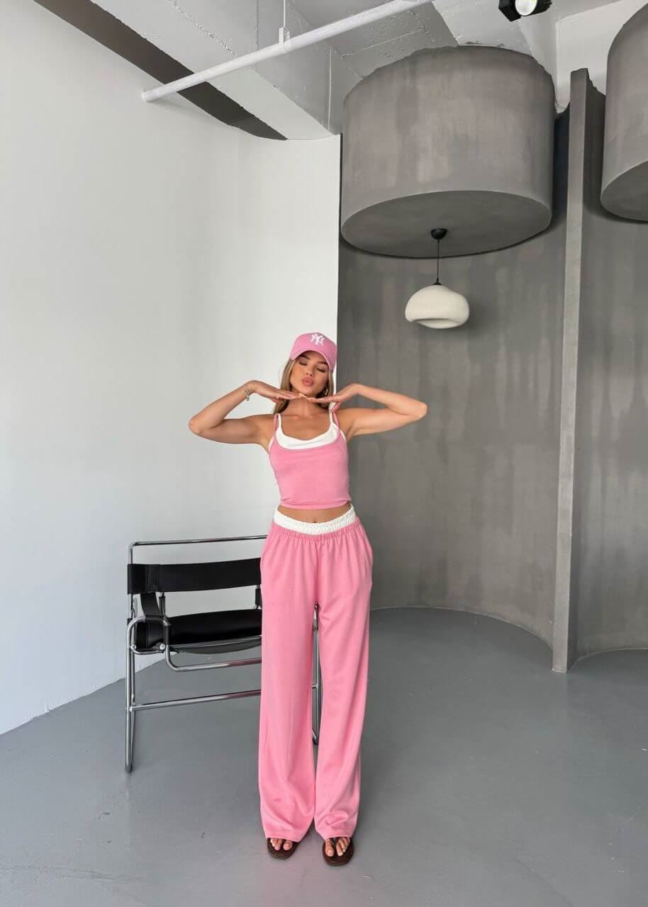 Pembe Çift Crop Detay Takım