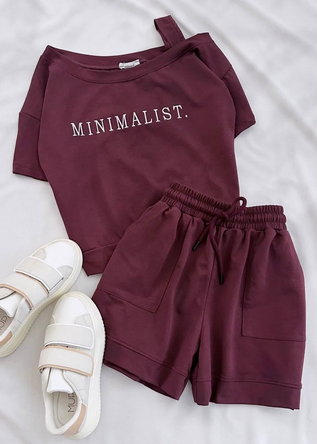 Bordo Minimalist Şort Takım