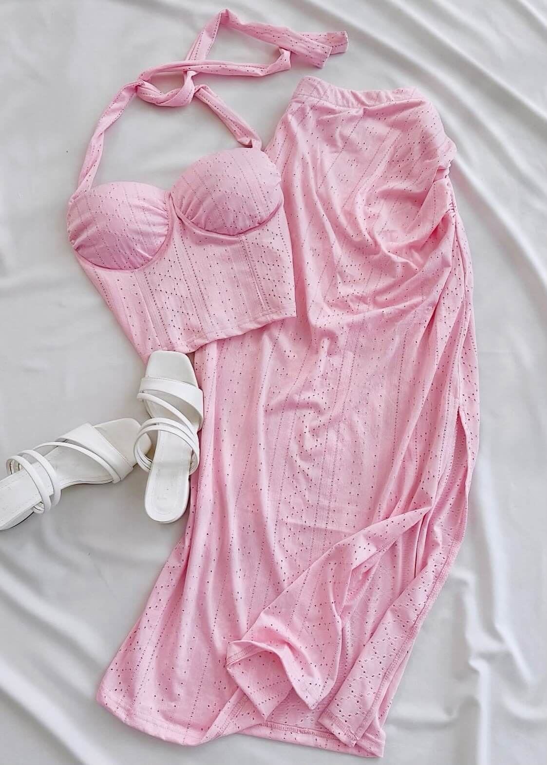 Pembe Desenli Gloplu Etek Takım