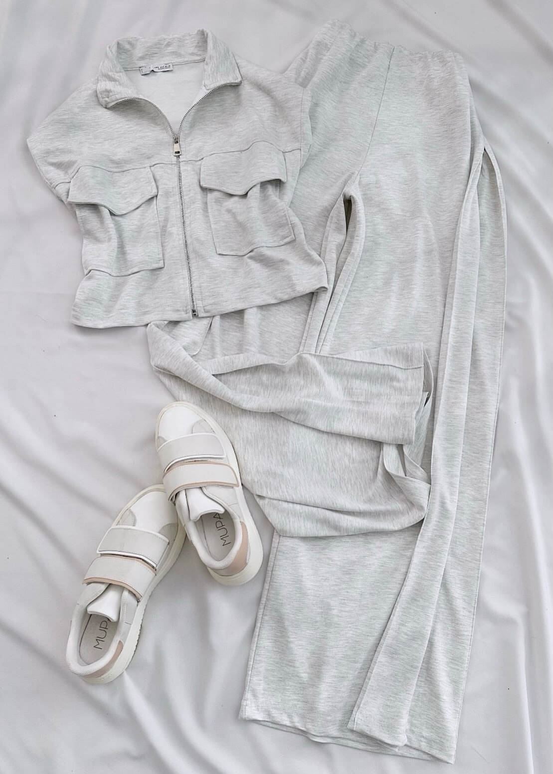 Gri Cep Detay Crop Oversize Kesim Takım