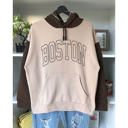 Bej Boston 3 İplik Kapüşonlu Sweat