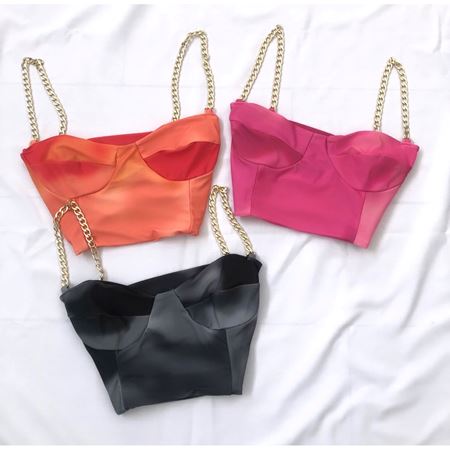 Turuncu Yıkama Zincir Detay Büstiyer Crop