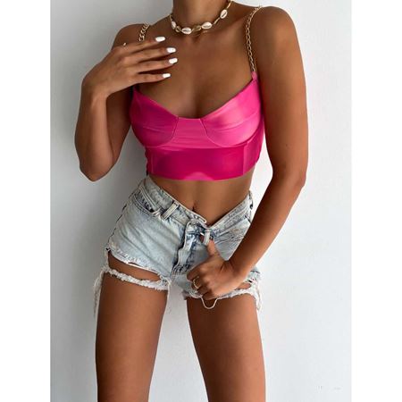 Pembe Yıkama Zincir Detay Büstiyer Crop