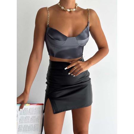 Siyah Yıkama Zincir Detay Büstiyer Crop