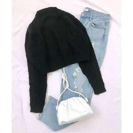 Siyah Örgü Desen Kazak