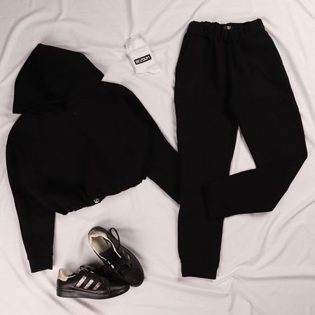 Siyah 3 İplik Kalın Kapüşonlu Eşofman Takımı