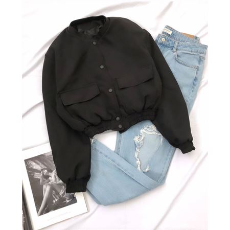 Siyah Bomber Düğmeli Ceket