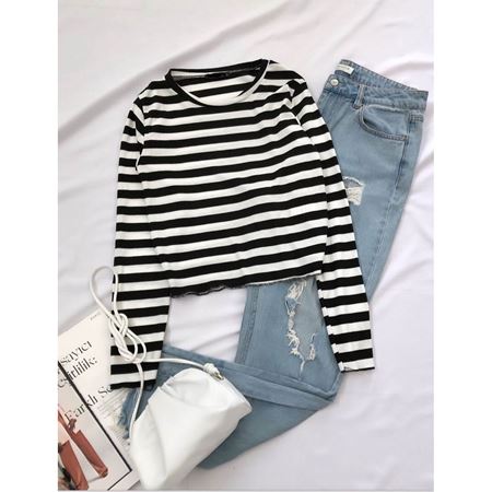 Beyaz Kalın Çizgi Bluz