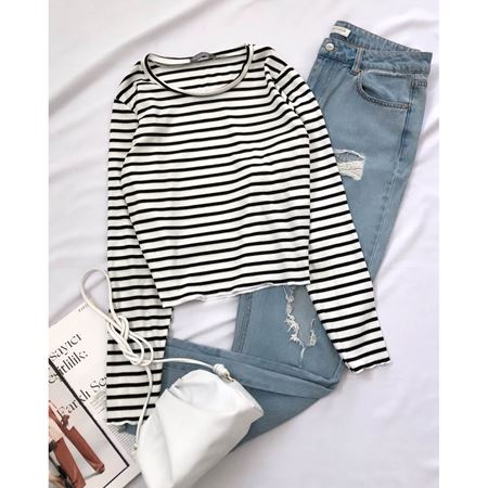 Beyaz İnce Çizgi Bluz