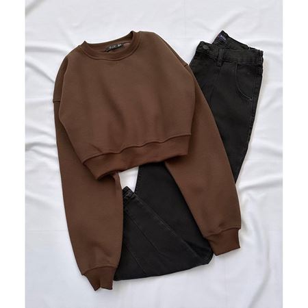 Kahverengi Crop Sweat