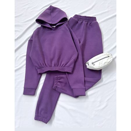 Mor 3 İplik Crop Eşofman Takımı