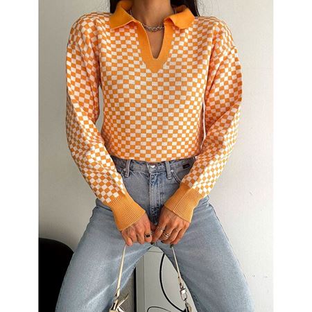 Turuncu Ekose Polo Yaka Kazak