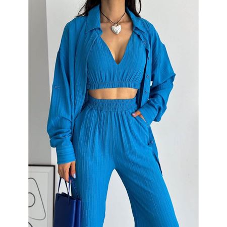 Mavi Crop Pantolon Gömlek Takım