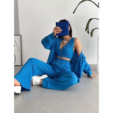Mavi Crop Pantolon Gömlek Takım