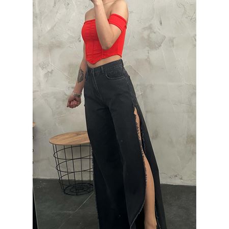 Siyah Yırtmaç Detay Likrasız Jean Pantolon